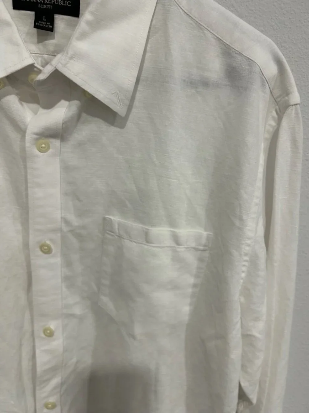 Banana Republic Large Mens White Slim Fit Button-Up Shirt Classic Minimalist